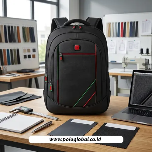 Backpack Polo Global BP-002 dengan sampel material tas D300 dan 1680D