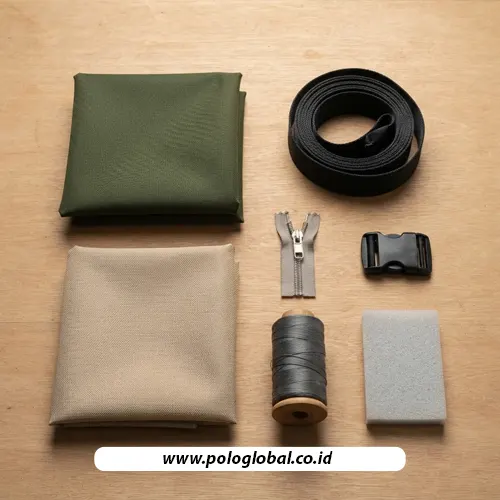 Bahan, resleting, tali, buckle, dan furing sebagai komponen biaya produksi tas custom