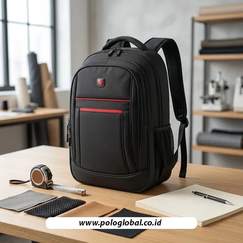 Detail konstruksi dan material Backpack BP-001 untuk ransel custom komunitas