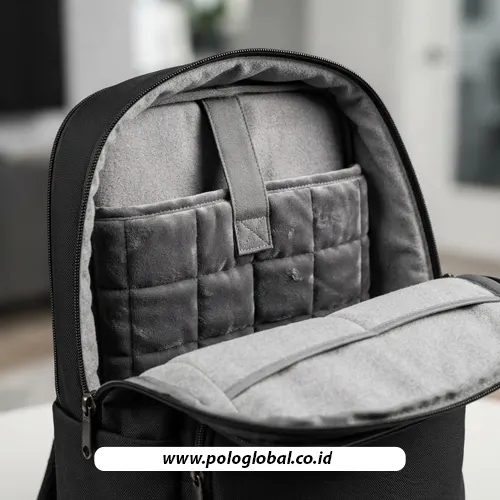 Kompartemen laptop dengan bantalan pelindung pada tas custom