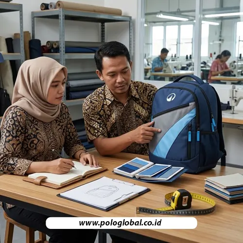 Konsultasi model dan desain tas custom sebelum pemesanan di konveksi tas