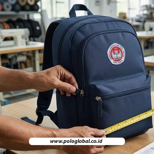 Pemeriksaan sampel tas custom sebelum pelanggan menyetujui produksi