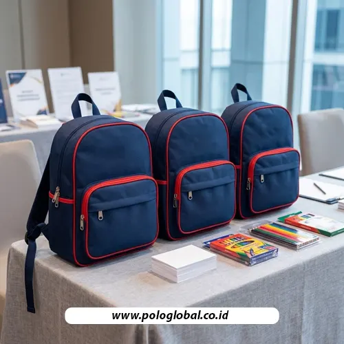 Persiapan tas hadiah peserta lomba mewarnai dengan ransel anak custom.