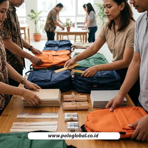 Persiapan tas sekolah dan alat tulis untuk kegiatan CSR pendidikan