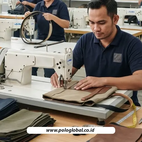 Proses produksi tas custom di konveksi tas Polo Global Surabaya