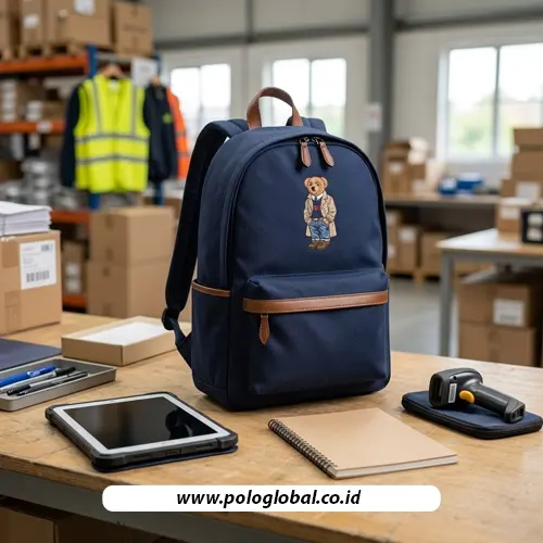 Ransel tim stock opname dengan perlengkapan pemeriksaan inventaris gudang