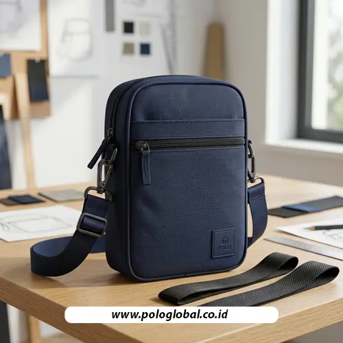 Sling Bag Polo Global SB-002 dengan referensi sampel webbing nylon dan polyester